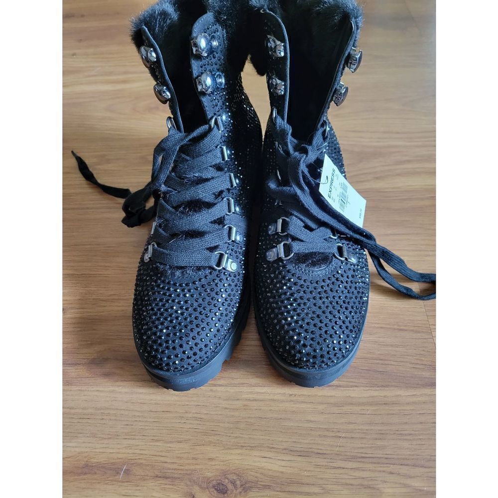 NWT Express Black Sequin Combat Boot‎ NWT - image 3